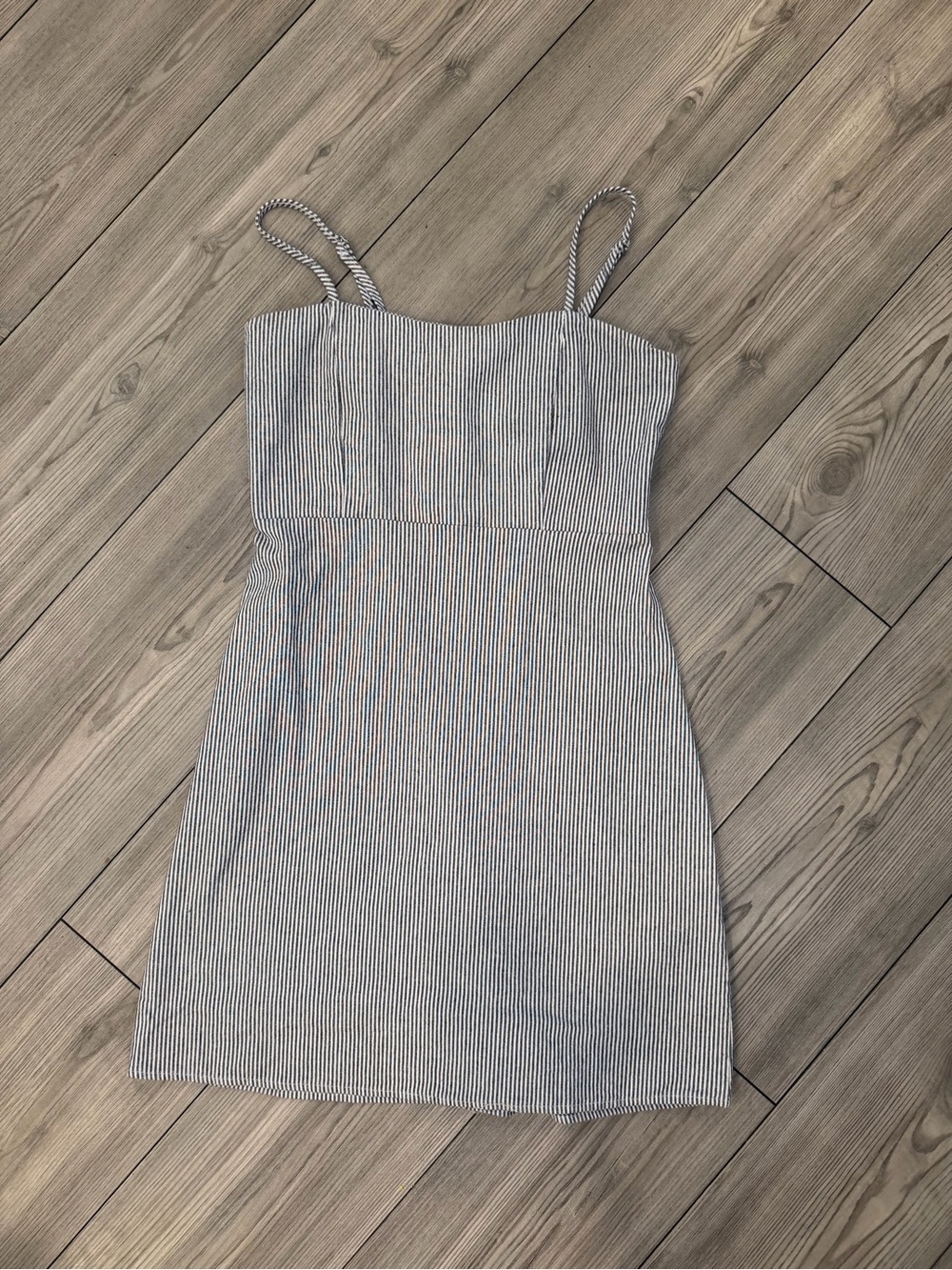 Brandy Melville Blue and White Striped Spaghetti Strap Mini Dress
